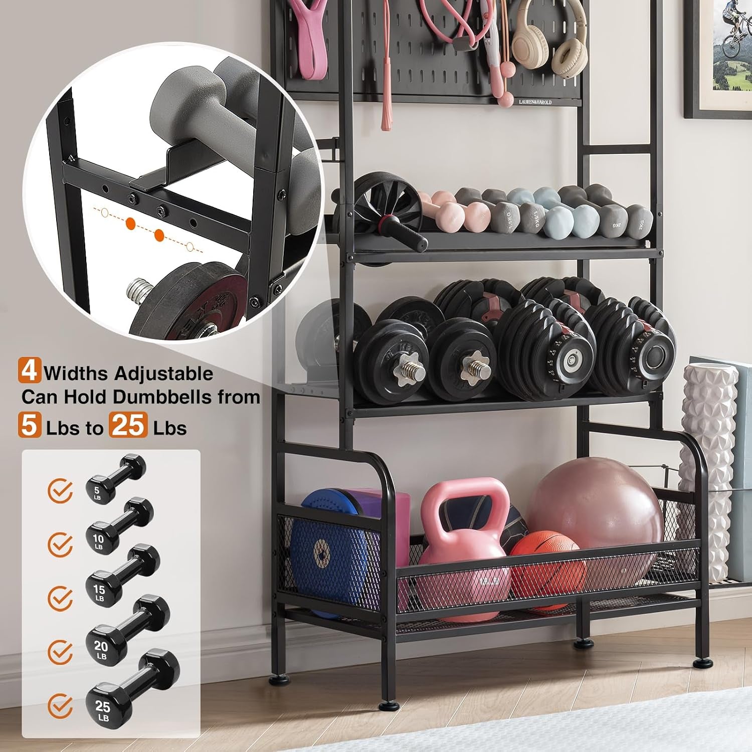 Home Gym Storage Organizer with Hanging Board