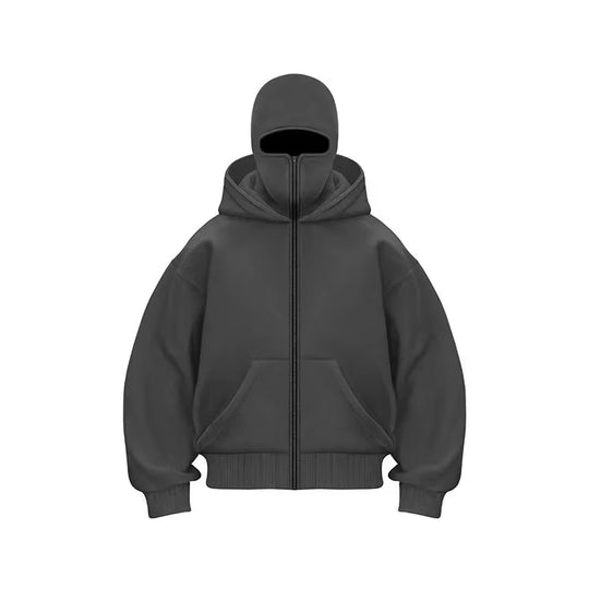Balaclava Men Zip Hoodie Winter Warm Casual Sweatshirt Y2K with Hooded Face Mask Zipper Design Sports Jacket Outdoor Activities