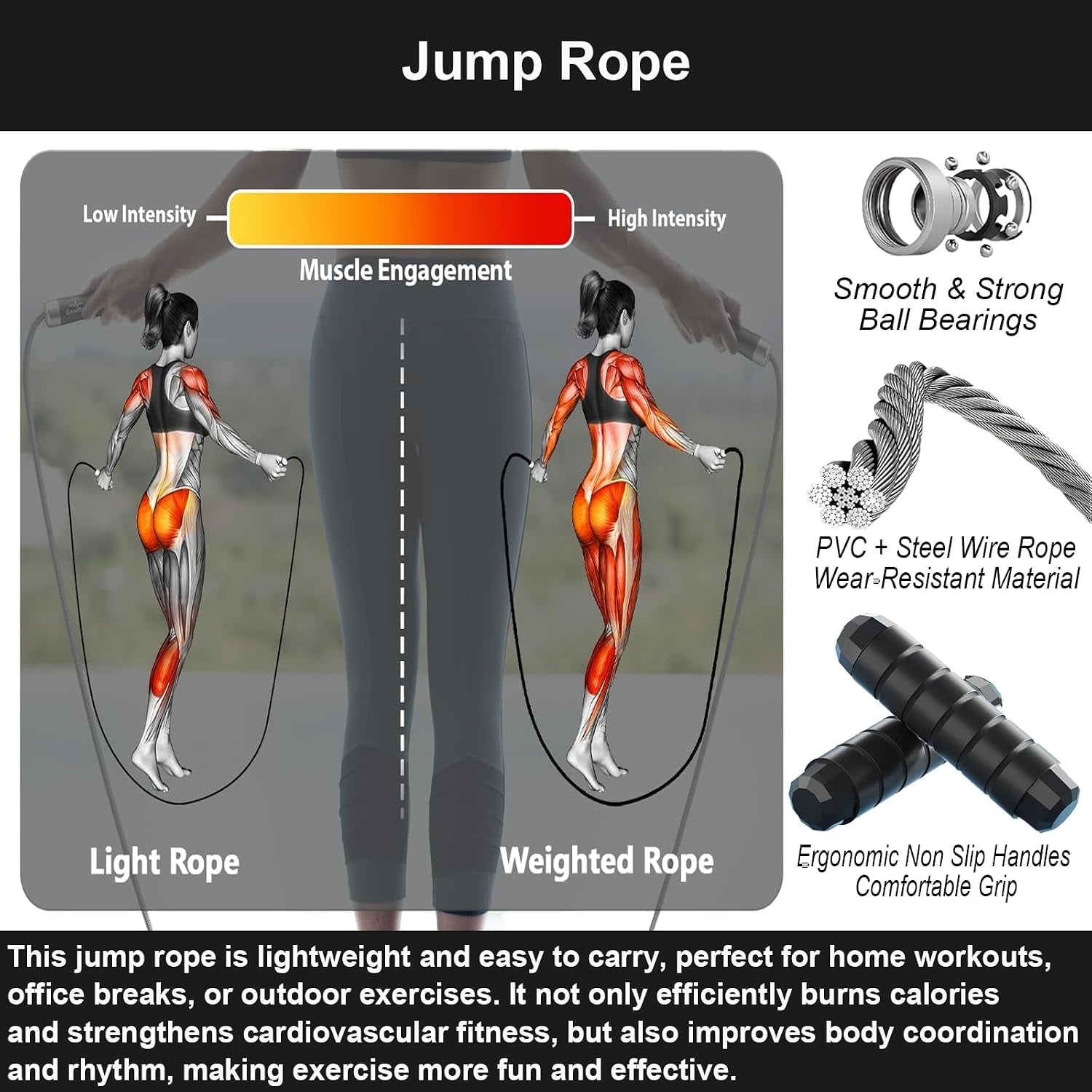 Yoga Mat with Resistance Bands and Weighted Jump Rope Combo
