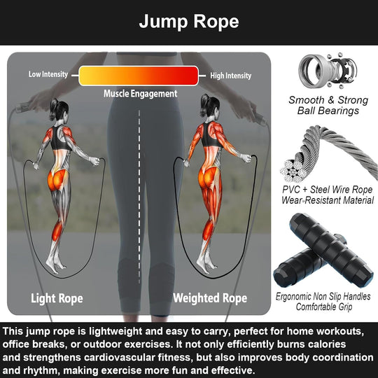 Yoga Mat with Resistance Bands and Weighted Jump Rope Combo