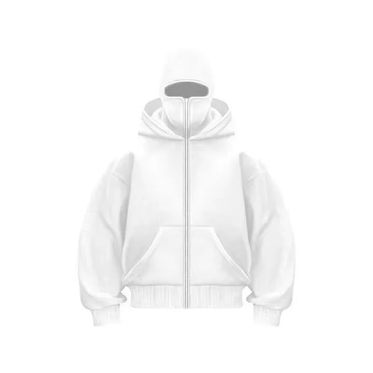 Balaclava Men Zip Hoodie Winter Warm Casual Sweatshirt Y2K with Hooded Face Mask Zipper Design Sports Jacket Outdoor Activities