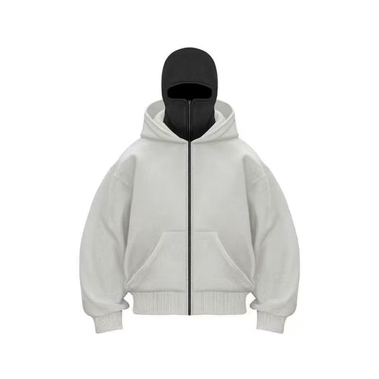 Balaclava Men Zip Hoodie Winter Warm Casual Sweatshirt Y2K with Hooded Face Mask Zipper Design Sports Jacket Outdoor Activities