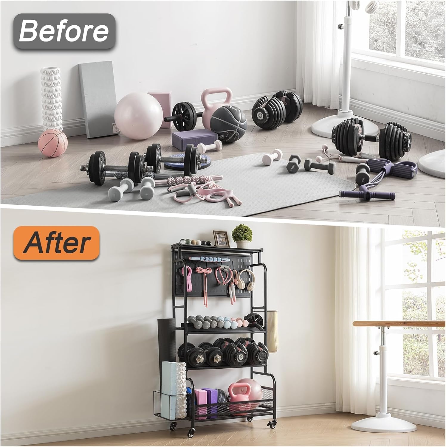 Home Gym Storage Organizer with Hanging Board
