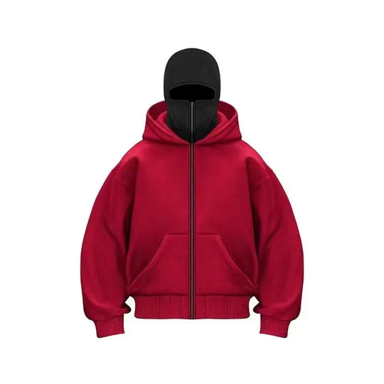 Balaclava Men Zip Hoodie Winter Warm Casual Sweatshirt Y2K with Hooded Face Mask Zipper Design Sports Jacket Outdoor Activities